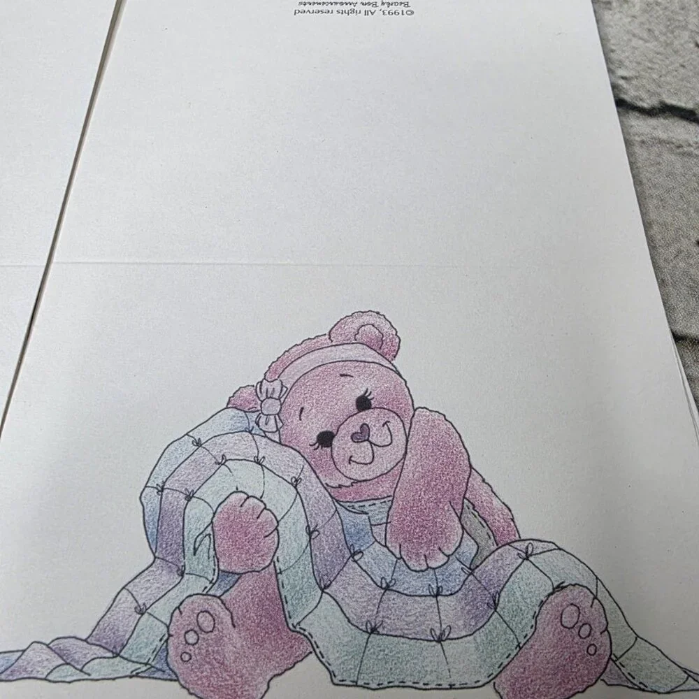 24 Baby Birth Announcements Bearly Born Card Pink Teddy Bear w Blanket
